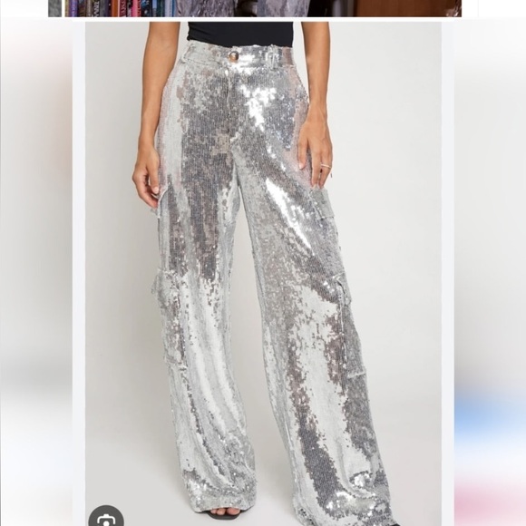 Glamorous Silver Sequin Wide Leg Pants - Picture 1 of 2